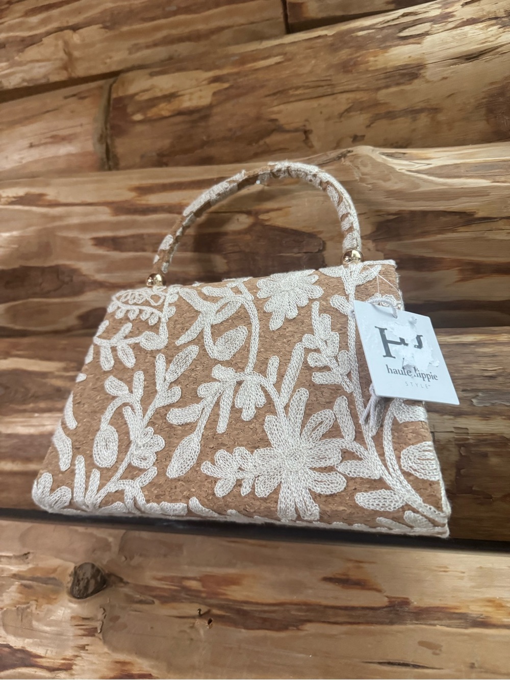 Haute Hippie Tan and Cream Embroidered Top-Handle Mini Bag - Picture 4 of 7